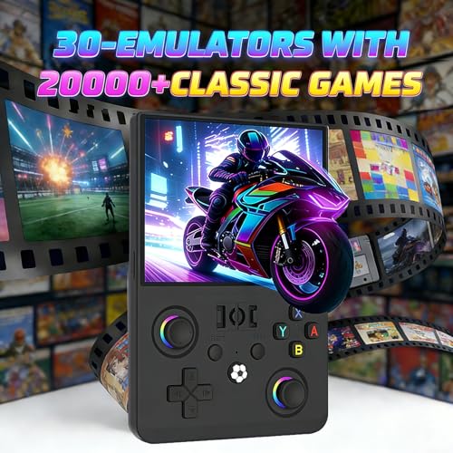 R36MAX 2 Retro Handheld Game Console, 4.5 Inch IPS HD Screen Portable Retro Game Console, 1.5GHz CPU Support 30+ Emulator Console Video Game Console, 4000mAh (Black) - color: Black