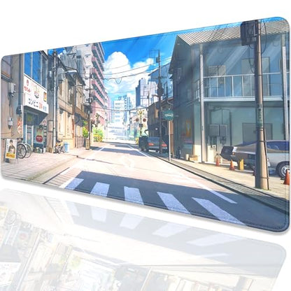 Anime Tokyo Street Japanese Mouse Pad,Large Extended Gaming Mouse Mat with Stitched Edges,Non-Slip Waterproof Rubber Base Desk Mat for Office Work Home Games Desk Pad(27.5X11.8 in) - color: Japanese Street
