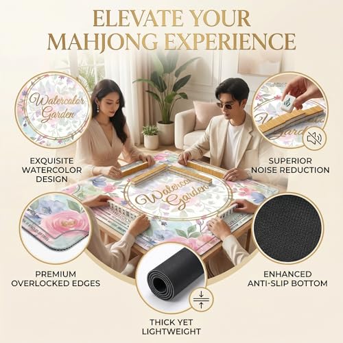 Mahjong Mat for Table - 32.3 Inch Waterproof & Non-Slip PU Velvet Surface, Lightweight No Crease No Odor Design for Noise Reduction,Includes Printed Rules (Garden) - color: Garden