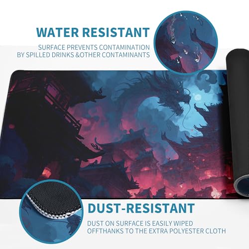 Huge Dragon Mouse Pad Abstract 31.5x11.8 Inch Table Pad Cute Desk Accessories Non-Slip Rubber Base Large Mousepad Stitched Edges Keyboard Mouse Mat Desk Pad for Office and Home - color: Dragon