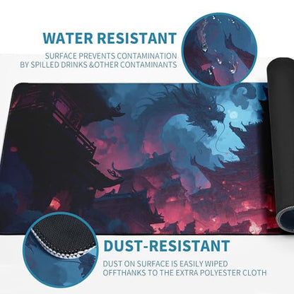 Huge Dragon Mouse Pad Abstract 31.5x11.8 Inch Table Pad Cute Desk Accessories Non-Slip Rubber Base Large Mousepad Stitched Edges Keyboard Mouse Mat Desk Pad for Office and Home - color: Dragon