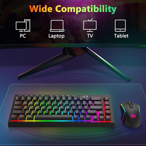 Redragon Wireless Gaming Keyboard and Mouse Combo, 60% Portable, Black | Bluetooth/2.4G/USB-C Wired, RGB Backlit, Quiet Rechargeable Macro Membrane Keyboard & 12800 DPI Mouse for Win/MAC - color: Black Combo