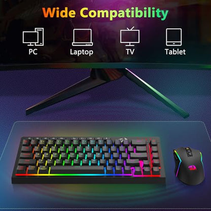 Redragon Wireless Gaming Keyboard and Mouse Combo, 60% Portable, Black | Bluetooth/2.4G/USB-C Wired, RGB Backlit, Quiet Rechargeable Macro Membrane Keyboard & 12800 DPI Mouse for Win/MAC - color: Black Combo