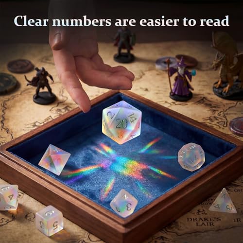 Natural Iridescent Glass Dice Set, 7-Piece Handcrafted Polyhedral Dice with Gold Engraving, Ideal for D&D, RPG, MTG & Tabletop Games, Gift Box Included (Iridescent Glass) - color: Iridescent Glass