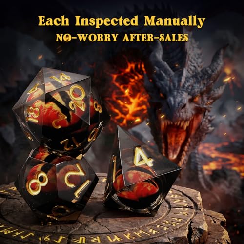 MoKo Liquid Core DND Dice Set 7PCS, Black + Gold | Sharp Edge Resin Polyhedral, D20 D12 D10 D8 D6 D4 D%, Gift Box Included, Compatible with Dungeons and Dragons RPG - color: 1 - Black + Gold