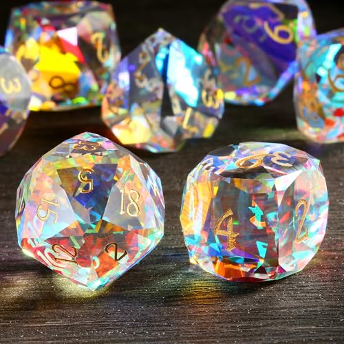 DNDND 7-Piece Prism Glass D&D Dice Set - Rainbow Multifaceted RPG Dice for Dungeons & Dragons, Tabletop Gaming, Collectors | Premium Gift Box & Durable Design (Rainbow) - color: Rainbow