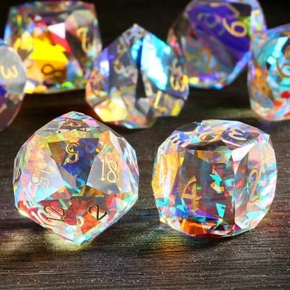 DNDND 7-Piece Prism Glass D&D Dice Set - Rainbow Multifaceted RPG Dice for Dungeons & Dragons, Tabletop Gaming, Collectors | Premium Gift Box & Durable Design (Rainbow) - color: Rainbow