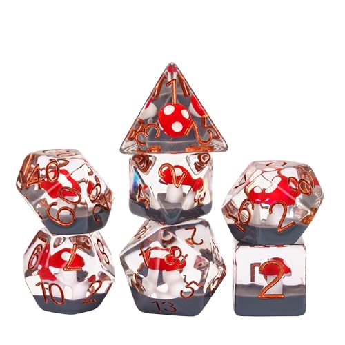UDIXI Mushroom DND Dice Set, Red Mushroom Dice Set for Role Playing Games | Velvet Storage Bag, DM Gift, for Dungeons and Dragons Tabletop Games Board Games - color: Mushroom Red