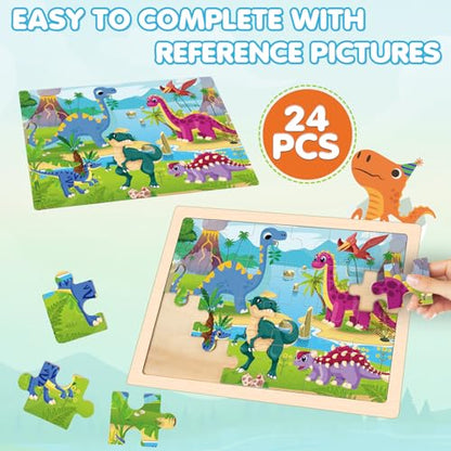 Puzzles for Kids Ages 4-6, 4 Packs Wooden Animals Jigsaw Puzzles for Toddlers Ages 3-5, Preschool Educational Puzzles Boards Toys Gifts for 3 4 5 6 Boys Girls - style: Animals