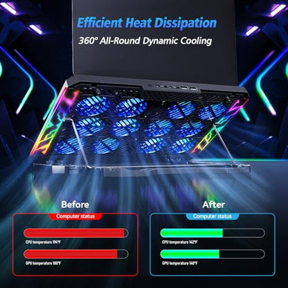 Laptop Cooling Pad with 12 Quiet Fans, Slim Portable for 12-17.3 Inch Laptop Cooler Stand with 5 Height Adjustable, Ergonomic Gaming Cooling Fan Pad with Two USB Ports & Phone Holder (Gear) - size: 12Fan-Gear