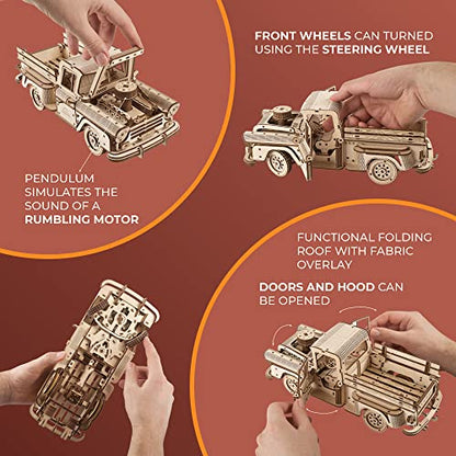 UGEARS Wooden 3D Puzzles for Adults - Pickup Lumberjack Model Car Kits 3D Puzzle Adult Crafts - Mechanical Wooden Model Kits for Adults Retro Chevrolet 3100 Inspired - style: Pickup Lumberjack