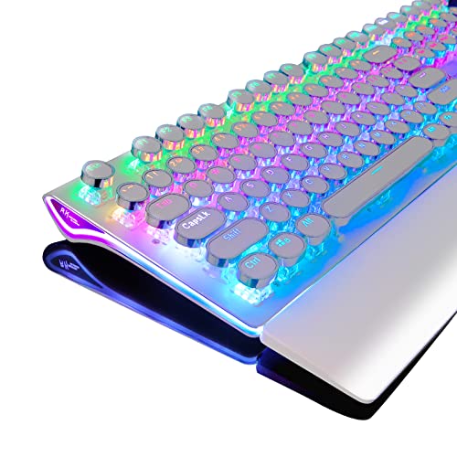 RK ROYAL KLUDGE S108 Typewriter Mechanical Keyboard, Full RGB Gaming Keyboard, Wired PC Game Keyboards with Detachable Wrist Rest and Number Pad, Retro Round Keycaps, Brown Switch White - color: white, size: brown switch