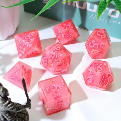 XENOLUX Resin DND Dice Set, Sakura Pink Polyhedral RPG Dice with Translucent Floral Stickers, Spring Aesthetic Tabletop Accessories for Dungeons and Dragons Board Games (L1) - color: L1