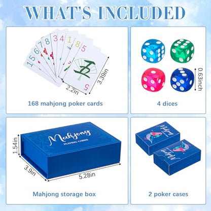 Soulchen 168-Piece PVC Blossom American Mahjong Cards, Large Print Set | Lightweight waterproof format with 4 dice and storage case for clubs pool cruises trips family game nights - color: Royal Blue, style: Blossom