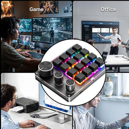 Macro Pad, Macro Keyboard, Programmable Keypad Customized, 16 Key Mini Mechanical Gaming Keyboard, One Handed, Wired for W OS X (Black) - color: Black