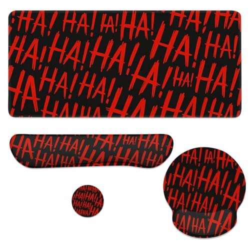 Red Graffiti Mouse Pad Set HaHa Cool Gaming Mousepad 4in1 Desk Mat for Desktop Wrist Support Cup Coaster Set Ergonomic Computer Desk Arm Wrist for Decor Home Office - color: Red Graffiti, size: 35.4L x 15.7W inches