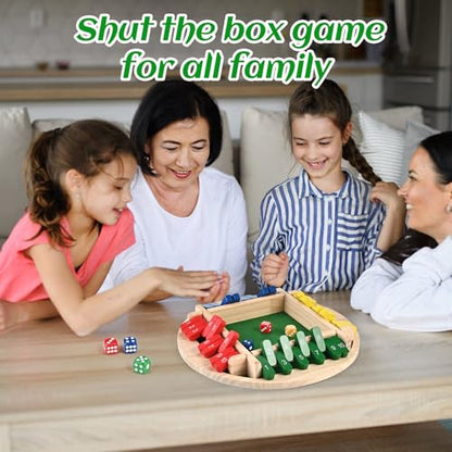 Shut The Box Game, 2-4 Player Shut The Box Dice Game | Wooden Dice Board Table Math Game for Adults and Kids, Classics Tabletop Version Board Games for Family Classroom Home or Bar