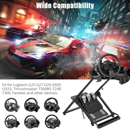 MilleLoom Racing Wheels Stand Sim Racing Wheel Stand Simulator Cockpit Stand Racing Steering Shifter Mount Fit for G25 G27 G29 G920 G923 Gaming Pedals Height Adjustable Foldable Gaming Steering Wheel
