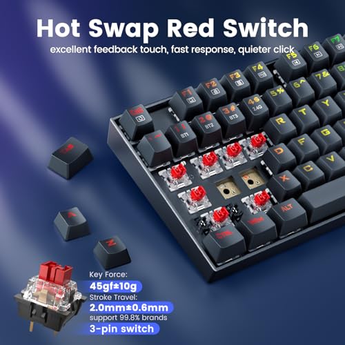 Redragon Wireless Gaming Keyboard, BT/2.4Ghz Tri-Mode Mechanical Keyboard, buit-in Battery, Programmable 87 Keys TKL, LED Rainbow Backlit - K552-KRS - color: Deep Blue