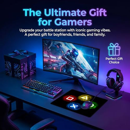Gamepad Button Big Mouse Pad Large, Gaming Controller‌ Mouse Pad Desk Pad, Long Computer Keyboard Mouse Mat Mousepad with Non-Slip Base and Stitched Edge for Gaming and Office (×○△□, 12.6" x 10.6") - color: ×○△□, size: 12.6L x 10.6W inches