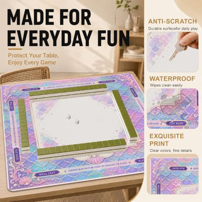 Mermaid Scale Mahjong Mat for Table 31.5 x 31.5 Non Slip Noise Mah Jongg Mats for Dominoes Poker Card Board and Tile Games Gifts - color: Mermaid Scale
