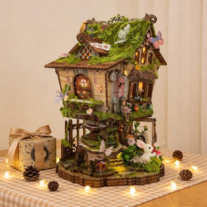RHZN Miniature House Kit 3D Wooden Puzzles for Adults Book Nook Tree House - style: Tree House