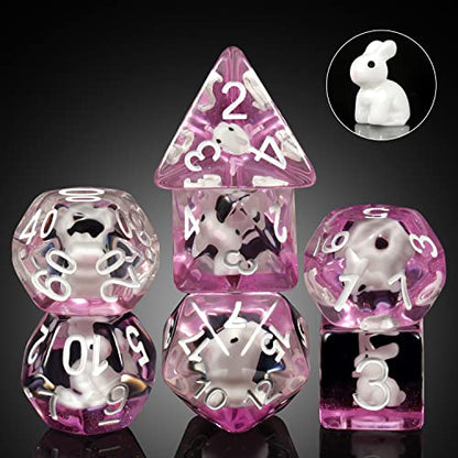 Rabbit dice set DND, DNDND 7PCS Resin Polyhedral dice set with Velvet Pouch for D&D Dungeons and Dragons Role Playing Games and Tabletop Games （Rabbit DND - color: Robbit
