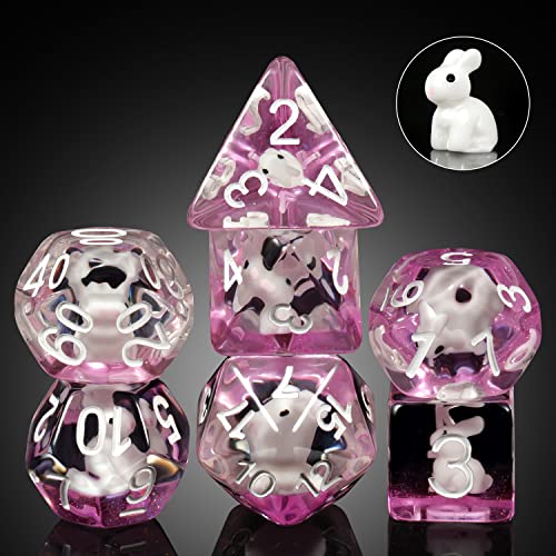 Rabbit dice set DND, DNDND 7PCS Resin Polyhedral dice set with Velvet Pouch for D&D Dungeons and Dragons Role Playing Games and Tabletop Games （Rabbit DND - color: Robbit