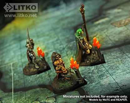 LITKO Light Bearer | 15mm Fantasy RPG Miniatures | Orange Torch | Set of 3 | Cradles the model's round base | Laser-cut acrylic flame | Dungeon & crypt marker | Glue assembly - style: Black Torch Bearer