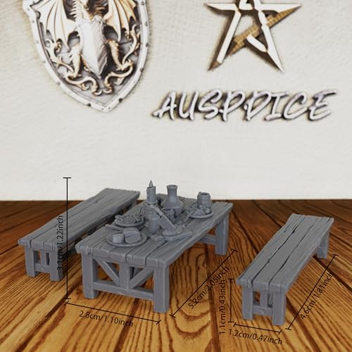 Unpainted Dining Set DND Miniature, Fantasy Tabletop Gaming Scenery, Compatible with Dungeons and Dragons,TTRPG Games, RPG Accessory for Tavern/Inn Scenarios-AS604