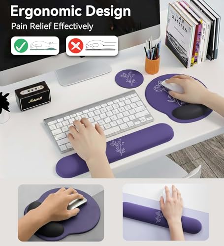 Mouse Pad with Keyboard Wrist Rest,Ergonomic Mouse Pad Wrist Support PU Base with Coaster,Mousepad with Nonslip Base for Computer Laptop Keyboard Home&Office - color: M-Black Plants
