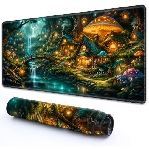 for TCG MTG Commander Playmat 24 x 14 Inch Trading Card Game Mat | Thick Non Slip Rubber Playmat With HD Fade Resistant Printing for All Card Games, Fairy Tale Mushroom House - color: Fairy Tale Mushroom House, size: 24" x 14"