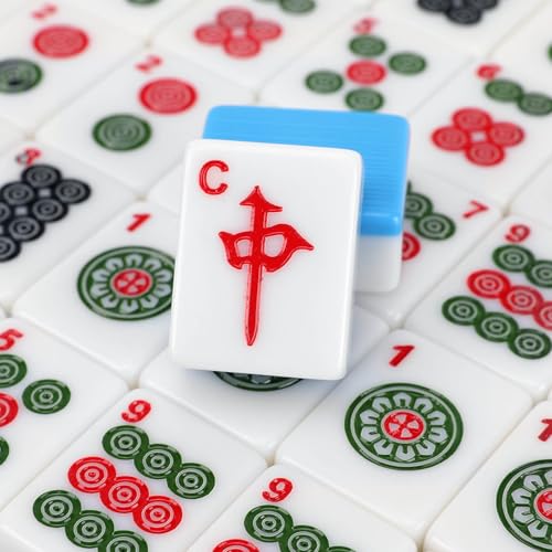 Mahjong Tile Set, 146pcs Professional Chinese Mahjong Set with Instruction Manual, Premium Mah Jongg Sets with Storage Box, 1.4" Mah Jong Tiles Easy to Grab, Game for Gathering, Party, Camping - color: Blue