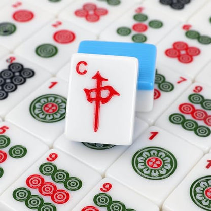 Mahjong Tile Set, 146pcs Professional Chinese Mahjong Set with Instruction Manual, Premium Mah Jongg Sets with Storage Box, 1.4" Mah Jong Tiles Easy to Grab, Game for Gathering, Party, Camping - color: Blue
