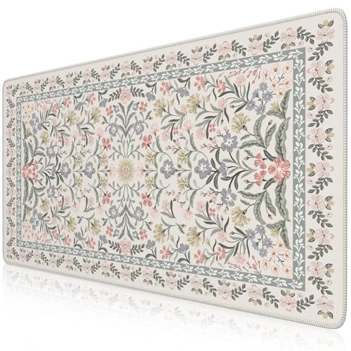 iCasso Desk Matt for Desktop, Cute Desk Pad Mat, XXL Large Mouse Pad, Anti-Slip Big Mousepad with Stitched Edges, Keyboard Pad for Computer(Gray Floral) - color: Gray Floral, size: 35.4L x 15.7W inches