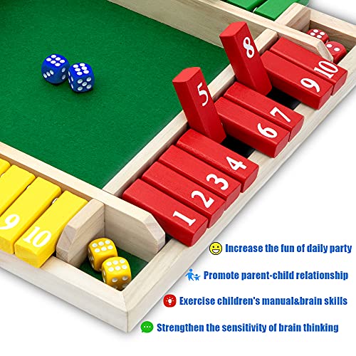 Shut The Box Game, 12 Inches Family Wooden Board Table Math Dice Games for Adults and Kids, 2-4 Player Classics Tabletop Version Games for Classroom,Home,Party or Pub - size: 12*12inch