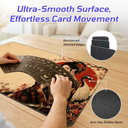 Crane Tattooed Woman MTG Playmat, Card Game Play Mat with Stitched Edges, Smooth Surface Board Game Trading Card Mat, Non-Slip Rubber Base Large Gaming Mouse Pad 24 x 14 Inch - color: Crane Tattooed Woman