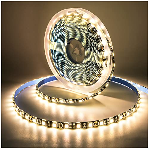 12V LED Strip Light, Warm White 3000K 16.4ft LED Light Strip Black PCB Board SMD 5050 IP65 Waterproof 300 LEDs LED Tape LED Rope Lights for Bedroom, Kitchen Decoration - color: Warm White
