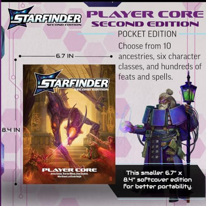 Starfinder Player Core Pocket Edition - Portable 6.7" x 8.4" Softcover Complete Rulebook, 10 Ancestries, 6 Classes - Tabletop RPG