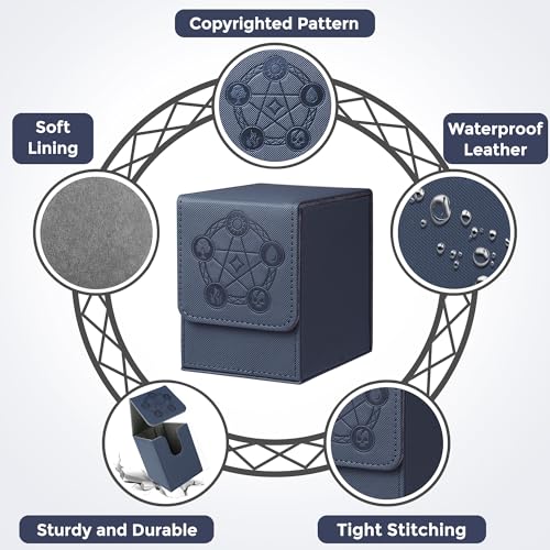 Card Deck Box with 2 Dividers, MTG Commander Deck Box Holds 100+ Double-Sleeved Cards, Leather Magnetic Deck Case Compatible with Magic TCG CCG Cards, Blue - color: 2. Blue, size: 100 Double-sleeved Cards Vertical