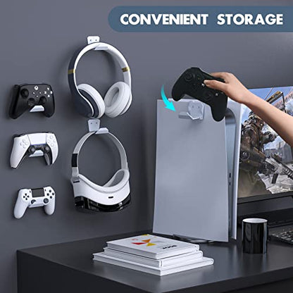 PS5/PS4/Xbox/Switch Controller Mount - Adhesive Holder & Headset Stand for PS5 Console, Universal Accessories Hook