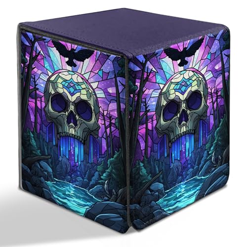 BVDIKMI Purple Skull Card Deck Box for MTG, Magic Commander TCG CCG, Holds 100+ Single Sleeved Cards, PU Leather, Magnetic Flip Top - color: Purple Skull