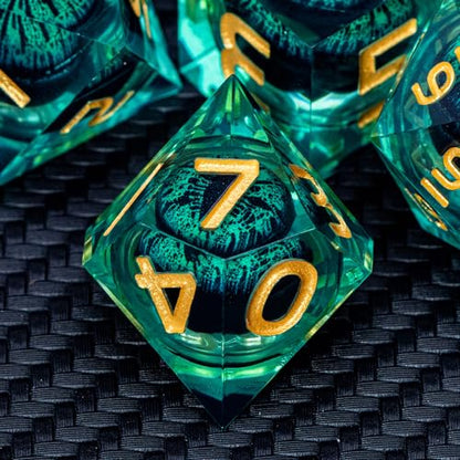 ARUOHHA Dragon Eye Dice Liquid Core DND Dice Green Sharp Edged Dice Set with Gift Box, Polyhedral D and D Dice Set Role Playing Game D20 D12 D10 D8 D6 D4 - color: Ly04-green