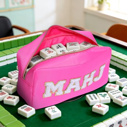 Mahjong Tile Bag Mahjong Bag with Zipper Travel Mahjong Carrying Case Storage Pouch Gifts for Mahjong Lovers Accessories - color: Hot Pink-mahj
