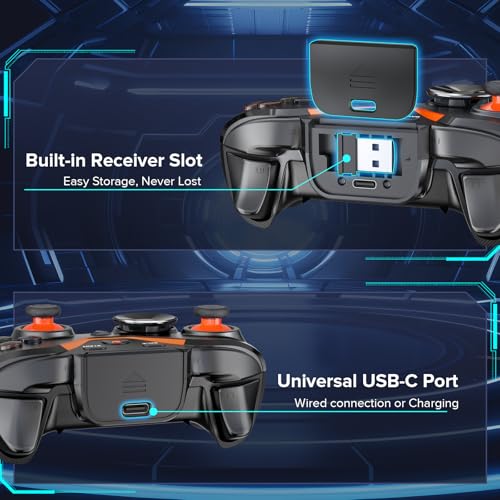 Wireless Gaming Controller for PC/NS/Android(2-Pack): Wired & USB Receiver Wireless & Bluetooth, Pressure-Sensitive Trigger, 6-Axis Motion, Dual Vibration Feel, Turbo, Ergonomic Design(No Xbox/PS) - color: 2 Black