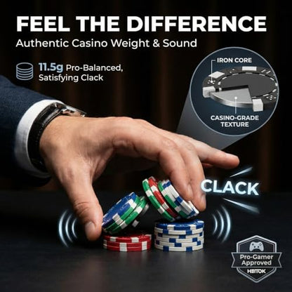 HEITOK Poker Chip Set - Classic 300PCS Poker Set with Aluminum Case, 11.5 Gram Casino Chips for Texas Holdem Blackjack Gambling | 2-8 players, custom stakes, 2 decks, 5 dice, dealer and small/big blind buttons, Blackjack, card game nights - size: 300 blan