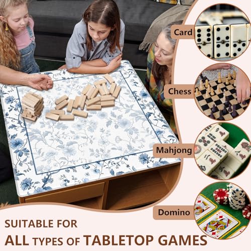 Blue and White Chinoiserie Floral Mahjong Mat 31.5"x31.5", Grandmillennial Chinese Non-Slip Noise Reduction Gaming Mat for American Mahjong Poker Card Board Games Dominoes - color: Blue Flowers
