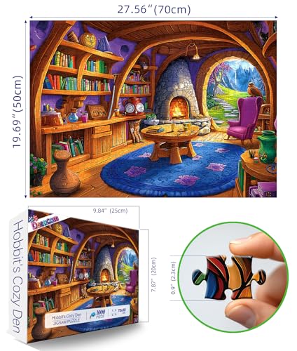Fantasy Wizard Library 1000 Piece Puzzles for Adults, Cozy Treehouse Reading Room Jigsaw Puzzle with Letter on Back & Reference Poster, 1000 Piece Puzzles for Family Game Night Gift for Book Lovers - color: Fantasy Library