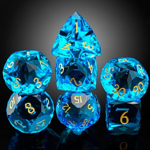 Multifaceted Blue glassCrystal DND Dice Set 7 PCS Gemstone Suitable for Dungeons and Dragons RPG Games - color: Blue Glass