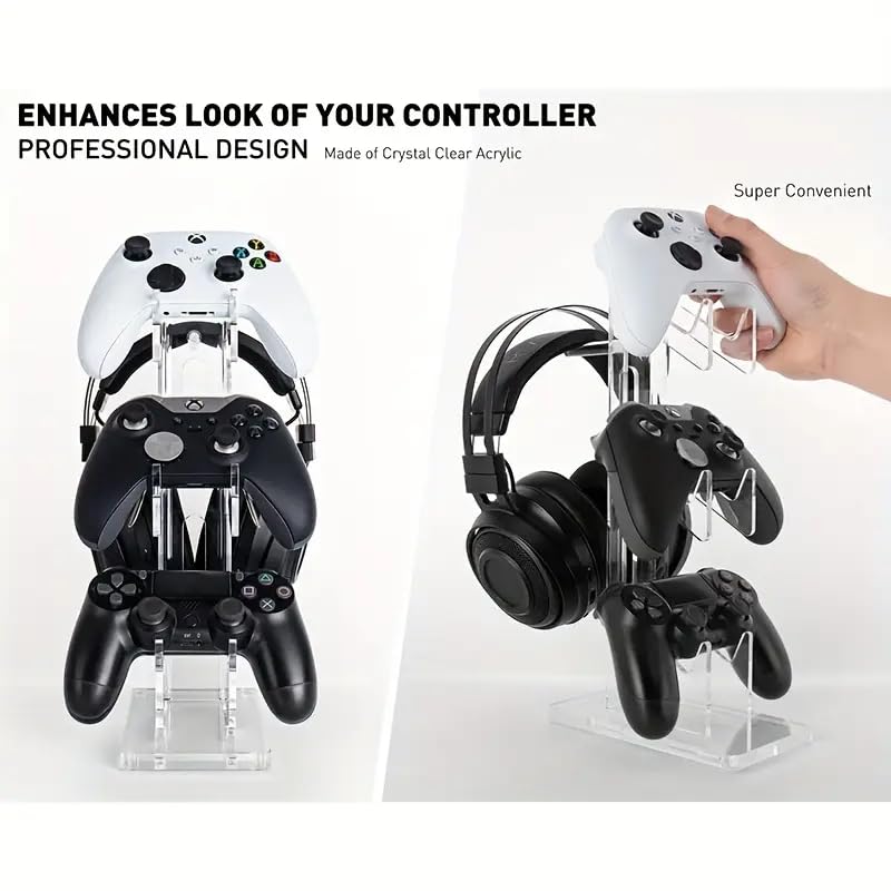 Controller Stand 3 Tiers, Universal Controller Holder Headphone Stand, Headset Holder, Acrylic Controller Display Stand Compatible with Xbox, PS5, PS4, Nintendo Switch - Ideal Desk Mount for Gamers - size: 3 Tiers